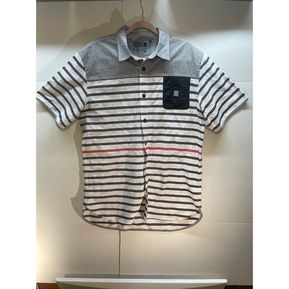 Parish Nation Clothing XLarge mens Button Down gray -blue stripes pre-owned - Picture 8 of 14